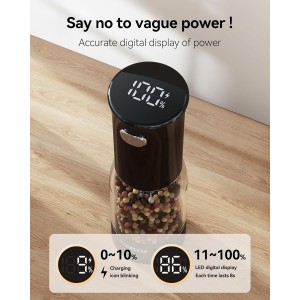 TOMEEM Electric Salt and Pepper Grinder Set – Rechargeable with LED Power Indicator, 5-Level Adjustable Grinding, LED Light, 4.5oz Large Capacity Salt and Pepper Shakers with Storage Base