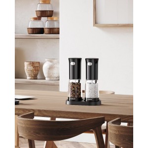 TOMEEM Electric Salt and Pepper Grinder Set – Rechargeable with LED Power Indicator, 5-Level Adjustable Grinding, LED Light, 4.5oz Large Capacity Salt and Pepper Shakers with Storage Base