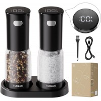 TOMEEM Electric Salt and Pepper Grinder Set – Rechargeable with LED Power Indicator, 5-Level Adjustable Grinding, LED Light, 4.5oz Large Capacity Salt and Pepper Shakers with Storage Base