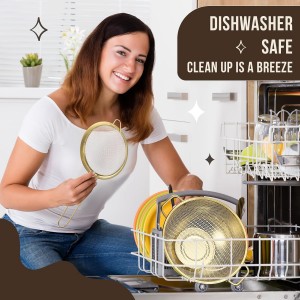 Norme 4 Quart Stainless Steel Gold Colander and 3 Pcs Gold Fine Mesh Strainer, Stainless Steel Pasta Rice Food Metal Strainer with Handles, Easy Clean and Dishwasher Safe