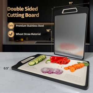 Matiks Stainless Steel Cutting Board Set - 16”×11” Large Double Sided Dishwasher Safe Metal Cutting Board for Kitchen – Housewarming Gifts New Home - New Home Gift Ideas - First Home Cooking Gifts