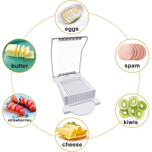 Egg Slicer for Hard Boiled Eggs, Food Slicer with 14 Stainless Steel Wires, Heavy Duty Hard Boiled Egg Cutter, Spam Slicer for Soft Fruit Strawberry Luncheon Meat Home Use (1Pcs, White)