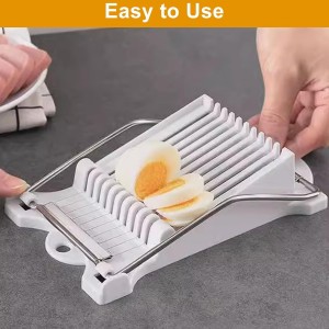 Egg Slicer for Hard Boiled Eggs, Food Slicer with 14 Stainless Steel Wires, Heavy Duty Hard Boiled Egg Cutter, Spam Slicer for Soft Fruit Strawberry Luncheon Meat Home Use (1Pcs, White)