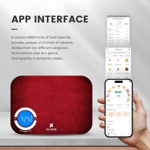 EILISON Smart Kitchen Scale with Bluetooth App, High-Precision Digital Food Scale for Baking, Cooking & Diet, 8000 Food Database, 24 Nutrients, Touchscreen, Tare Function, 5g-8000g Capacity (Red)