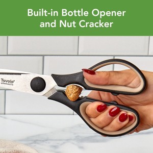 Tovolo Elements All Purpose Kitchen Shears with Cover Sheath Heavy Duty Meat Poultry Sharp Kitchen Utility Scissors Dishwasher Safe Soft Comfort Grip Silicone Handle Magnetic Sheath, Oatmeal & Black