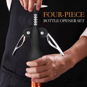 Cork Screw Wine Bottle Opener - Corkscrew Wine Opener Set, 4 Piece Stainless Steel Wine Opener Kit | Durable Wing Corkscrew, Wine Bottle Opener, Heavy-Duty Cork Remover for Home, Kitchen, Restaurants