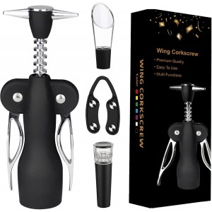 Cork Screw Wine Bottle Opener - Corkscrew Wine Opener Set, 4 Piece Stainless Steel Wine Opener Kit | Durable Wing Corkscrew, Wine Bottle Opener, Heavy-Duty Cork Remover for Home, Kitchen, Restaurants