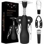 Cork Screw Wine Bottle Opener - Corkscrew Wine Opener Set, 4 Piece Stainless Steel Wine Opener Kit | Durable Wing Corkscrew, Wine Bottle Opener, Heavy-Duty Cork Remover for Home, Kitchen, Restaurants