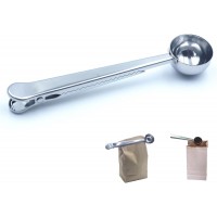 Stainless Steel Coffee Scoop with Clip – 2-in-1 Coffee Measuring Spoon (1 Tbsp) for Ground Coffee, Tea, Beans，Protein – Rustproof, Dishwasher Safe, Bag Sealer for Freshness (1)
