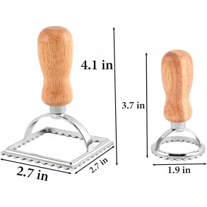 Ravioli Pasta Cutter Wooden Handle Ravioli Mold,One Square and One Round Suitable for Ravioli, Pasta, Biscuits, Etc