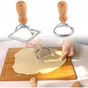 Ravioli Pasta Cutter Wooden Handle Ravioli Mold,One Square and One Round Suitable for Ravioli, Pasta, Biscuits, Etc