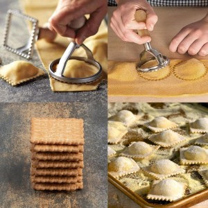 Ravioli Pasta Cutter Wooden Handle Ravioli Mold,One Square and One Round Suitable for Ravioli, Pasta, Biscuits, Etc