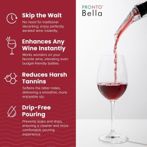 The Easy Pour Wine Aerator Spout by Pronto Bella, Professional Wine Aerator Attaches to Bottle for Improved Flavor, Enhanced Bouquet, Rich Finish No-Drip Design, Valentines day Gift for Women/Friends