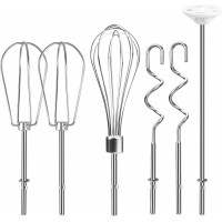 Hand Mixer Attachments Beater, Whisk, Blending Rod and Dough Hooks, Stainless Steel Hand Mixer Accessories Compatible with Kitchenaid Hand Mixers KHM3 KHM5 KHM7 KHM9, Set of 6