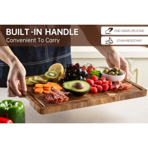 Walnut Wood Cutting Board for Kitchen, End Grain Chopping Board with Juice Groove, Heavy Duty Checkered Board for Cheese and Vegetables, Non-slip Feet 16.5" x 11.6" x 0.8"