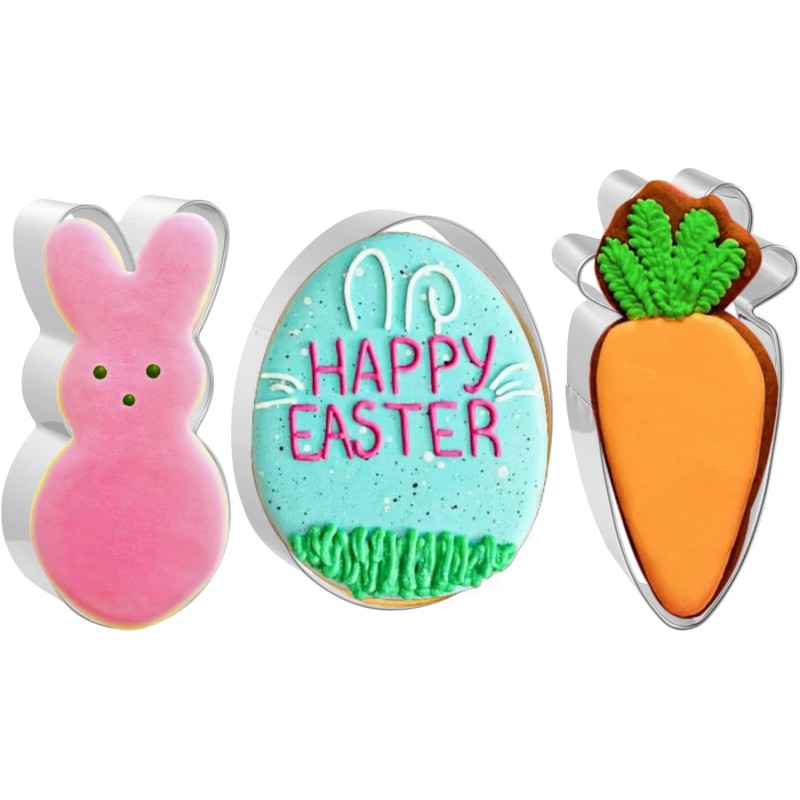 Easter Cookie Cutters 3 PCS, 4'', Bunny, Egg, Carrot