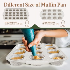 11-Piece Kitchen Nonstick Stackable Bakeware Set, Non Toxic Bakeware Sets with Silicone Handles, Includes Cookie Sheets, Cake Pan, Loaf Pan, Pizza Pan, Muffin Pan, White