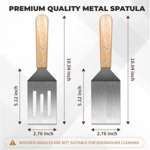 Stainless Steel Spatula Set, 2 Pieces Metal Spatula for Cast Iron Skillet, Metal Spatulas for Kitchen Use with Wooden Handle, Ideal for Frying Steak, Pancake, Cookie, Burger, Brownie or Desserts