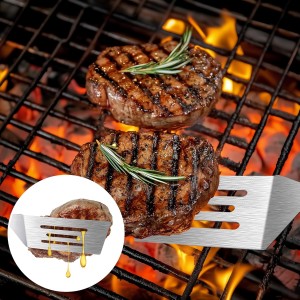 Stainless Steel Spatula Set, 2 Pieces Metal Spatula for Cast Iron Skillet, Metal Spatulas for Kitchen Use with Wooden Handle, Ideal for Frying Steak, Pancake, Cookie, Burger, Brownie or Desserts