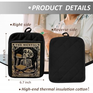 Gothic Skeleton Pot Holders with Pockets, Funny Baking Gifts Pot Holders Heat Resistant Oven Mitts Hot Pads for Kitchen Baking Cooking,Potholders for Kitchens