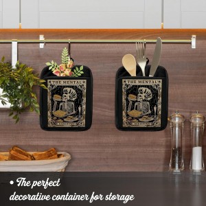 Gothic Skeleton Pot Holders with Pockets, Funny Baking Gifts Pot Holders Heat Resistant Oven Mitts Hot Pads for Kitchen Baking Cooking,Potholders for Kitchens