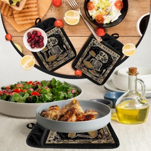 Gothic Skeleton Pot Holders with Pockets, Funny Baking Gifts Pot Holders Heat Resistant Oven Mitts Hot Pads for Kitchen Baking Cooking,Potholders for Kitchens