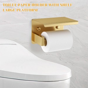 Brushed Gold Towel Bar Set 5 Pieces Bathroom Hardware Accessories Set,Upgraded Toilet Paper Holder with Shelf,Stainless Steel Towel Holder Set for Bathroom,Wall-Mounted 23.6 in