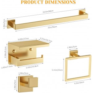 Brushed Gold Towel Bar Set 5 Pieces Bathroom Hardware Accessories Set,Upgraded Toilet Paper Holder with Shelf,Stainless Steel Towel Holder Set for Bathroom,Wall-Mounted 23.6 in