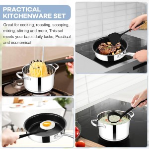 TeamFar 8 PCS Silicone Cooking Utensils - 446°F Heat Resistant Kitchen Silicon Utensils Set, Turner, Spatula, Spoon, Whisk, Kitchen Cooking Gadgets Tools for Nonstick Cookware, Dishwasher Safe-Black