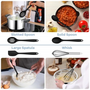 TeamFar 8 PCS Silicone Cooking Utensils - 446°F Heat Resistant Kitchen Silicon Utensils Set, Turner, Spatula, Spoon, Whisk, Kitchen Cooking Gadgets Tools for Nonstick Cookware, Dishwasher Safe-Black