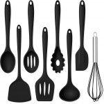 TeamFar 8 PCS Silicone Cooking Utensils - 446°F Heat Resistant Kitchen Silicon Utensils Set, Turner, Spatula, Spoon, Whisk, Kitchen Cooking Gadgets Tools for Nonstick Cookware, Dishwasher Safe-Black