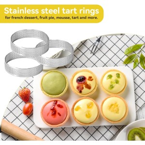 Uncle Jack 12 Pcs Stainless Steel Tart Rings, 3.15 inch + 5 inch Perforated Tart Rings for Baking, Perfect for Small Fruit Crust, French Dessert, Cake (Circle and Oval)