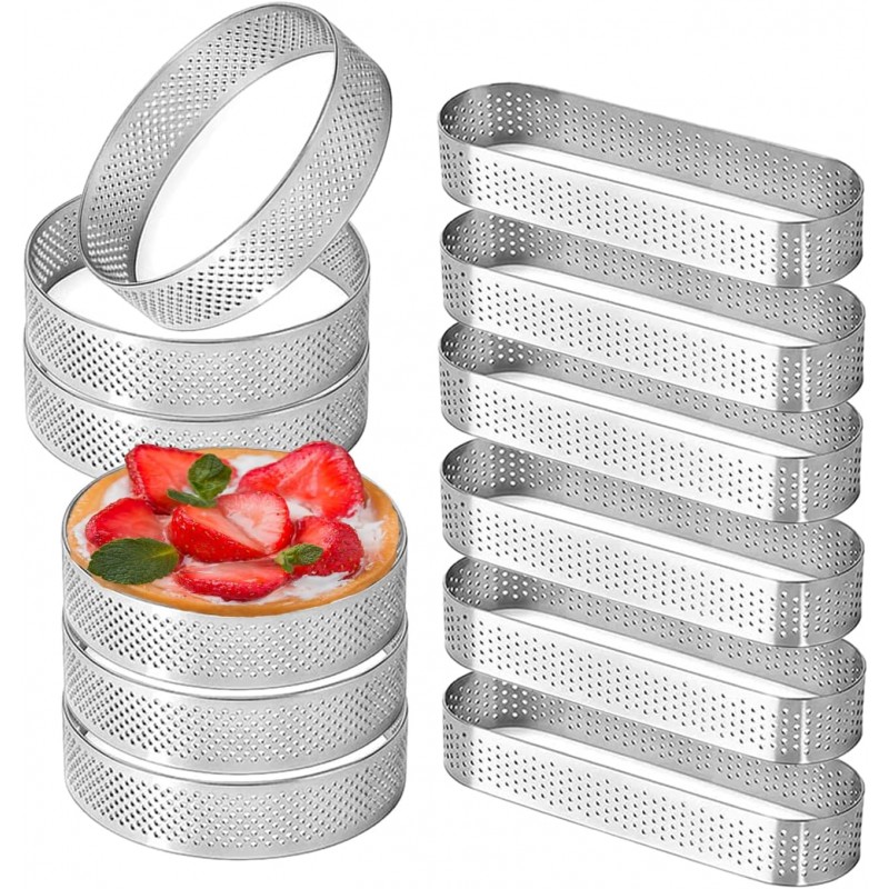 Uncle Jack 12 Pcs Stainless Steel Tart Rings, 3.15 inch + 5 inch Perforated Tart Rings for Baking, Perfect for Small Fruit Crust, French Dessert, Cake (Circle and Oval)