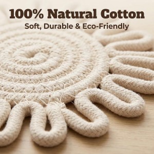 Trivets for Hot Dishes 7.2 Inch Cotton Trivets for Hot Pots and Pans, Heat Resistant Hot Pads for Kichen Unique Petal-Shaped Table Decorations,Set of 2(Off-White)