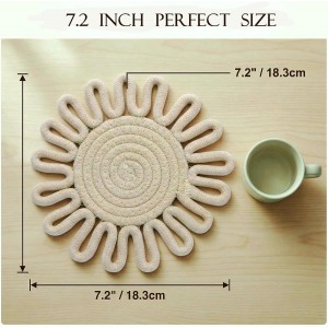 Trivets for Hot Dishes 7.2 Inch Cotton Trivets for Hot Pots and Pans, Heat Resistant Hot Pads for Kichen Unique Petal-Shaped Table Decorations,Set of 2(Off-White)