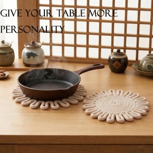 Trivets for Hot Dishes 7.2 Inch Cotton Trivets for Hot Pots and Pans, Heat Resistant Hot Pads for Kichen Unique Petal-Shaped Table Decorations,Set of 2(Off-White)