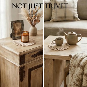 Trivets for Hot Dishes 7.2 Inch Cotton Trivets for Hot Pots and Pans, Heat Resistant Hot Pads for Kichen Unique Petal-Shaped Table Decorations,Set of 2(Off-White)