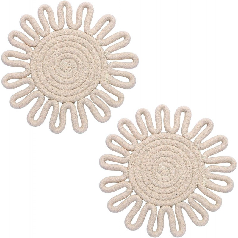 Trivets for Hot Dishes 7.2 Inch Cotton Trivets for Hot Pots and Pans, Heat Resistant Hot Pads for Kichen Unique Petal-Shaped Table Decorations,Set of 2(Off-White)
