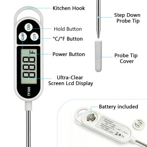1/3pcs Candy Thermometer Digital Instant Read for Meat Kitchen Cooking Food Oil Deep Fry BBQ Grill Smoker (1, 9.4in)