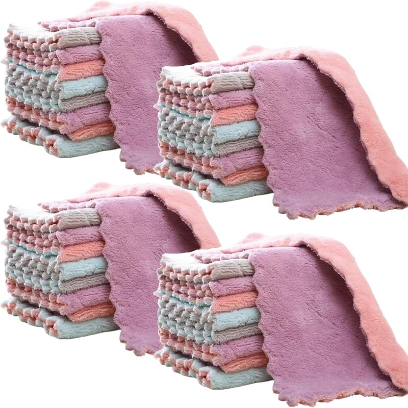 32 Pack Kitchen Cloth, Microfiber Dish Towels Washcloths, Super Absorbent Coral Velvet Dishtowels, Premium Cleaning Cloths,Non-Stick Oil Quick Dry Dish Towels, Soft Tea Towel, Table Cleaning Cloths.