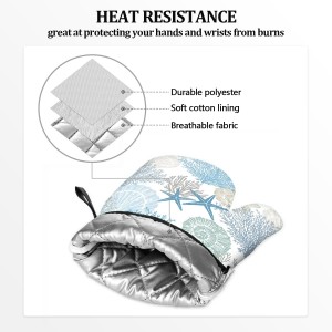 Coastal Oven Mitts and Pot Holders Sets of 4 Nautical Kitchen Decor Starfish Seashell Beach Ocean Themed Kitchen Mitts Potholders Silicone Heat Resistant Oven Gloves Hot Pads for Baking BBQ Grilling