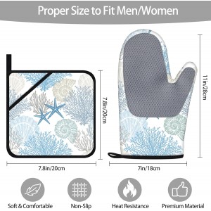 Coastal Oven Mitts and Pot Holders Sets of 4 Nautical Kitchen Decor Starfish Seashell Beach Ocean Themed Kitchen Mitts Potholders Silicone Heat Resistant Oven Gloves Hot Pads for Baking BBQ Grilling