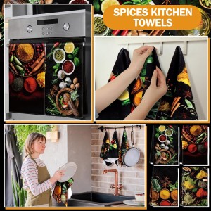 8 Pcs Colorful Spices Kitchen Towels Pot Holders and Oven Mitt Set 4 Cooking Herb Dish Towels 2 Rustic Absorbent Square Potholders 2 Heat Resistant Glove for Cooking Baking Home Gifting