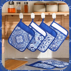 Hushee 6 Pcs Blue and White Chinoiserie Pot Holders for Kitchen Spring Pot Holders Farmhouse Boho Potholders Hot Pads for Kitchen Resistant Oven Mitts Baking Cooking Pocket Potholders for Women Gifts