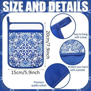 Hushee 6 Pcs Blue and White Chinoiserie Pot Holders for Kitchen Spring Pot Holders Farmhouse Boho Potholders Hot Pads for Kitchen Resistant Oven Mitts Baking Cooking Pocket Potholders for Women Gifts