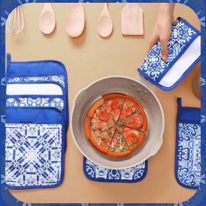 Hushee 6 Pcs Blue and White Chinoiserie Pot Holders for Kitchen Spring Pot Holders Farmhouse Boho Potholders Hot Pads for Kitchen Resistant Oven Mitts Baking Cooking Pocket Potholders for Women Gifts