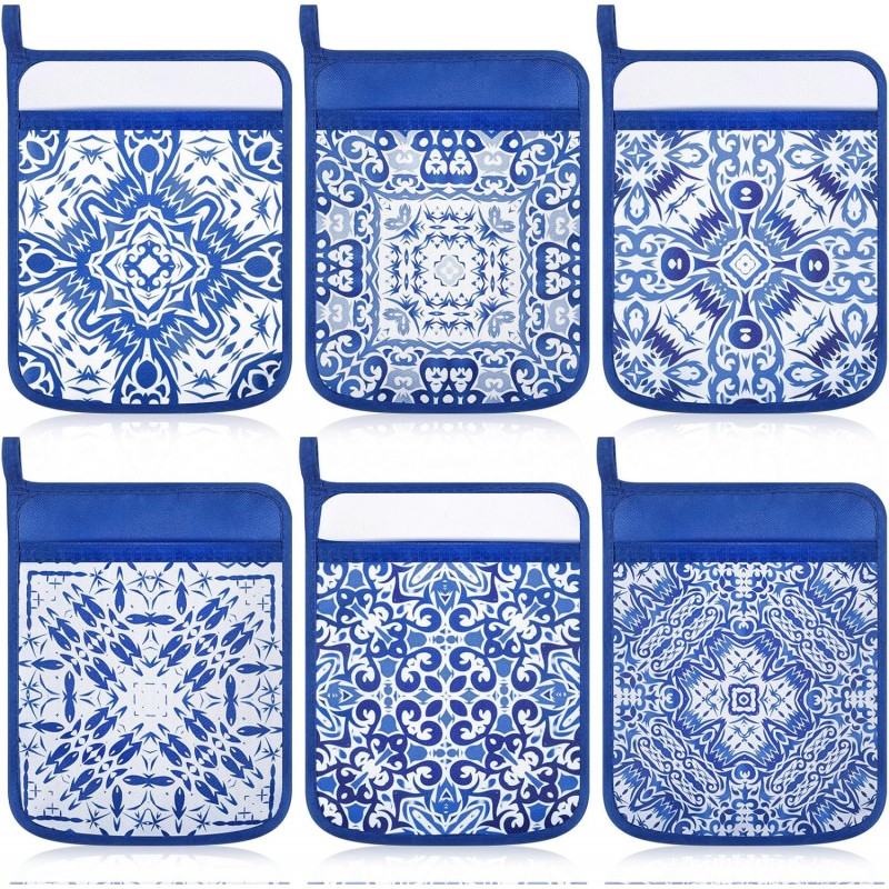 Hushee 6 Pcs Blue and White Chinoiserie Pot Holders for Kitchen Spring Pot Holders Farmhouse Boho Potholders Hot Pads for Kitchen Resistant Oven Mitts Baking Cooking Pocket Potholders for Women Gifts