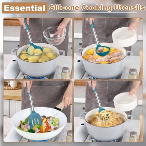 LIANYU Silicone Kitchen Cooking Utensils Set, 6Pcs Heat Resistant Kitchen Tools Spatula for Nonstick Cookware, Slotted Turner, Spoon, Soup Ladle, Pasta Server, Skimmer, Tongs, Blue