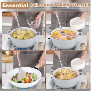 LIANYU Cooking Utensils Set of 6, Silicone Kitchen Utensils Set for Nonstick Cookware, Heat Resistant Kitchen Gadgets Tools, Includes Spatulas, Spoons, Tongs, Stainless Steel Handle, Khaki