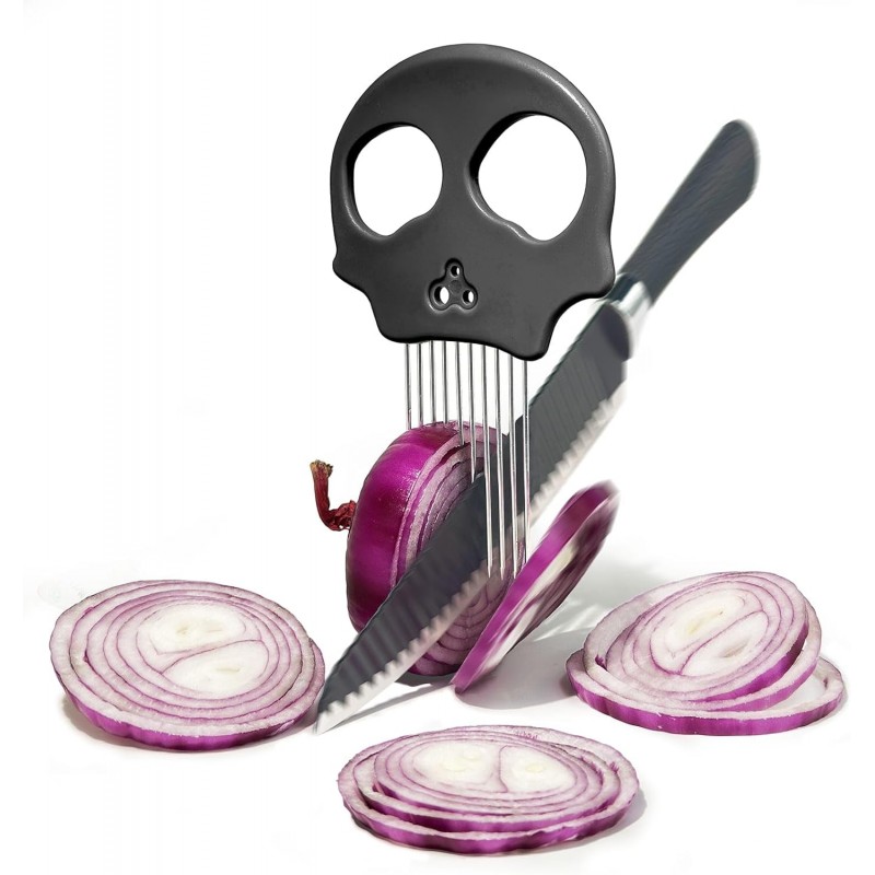 Stainless Steel Onion Cutter & Egg Slicer – Multi-Function Vegetable Cutter and Herb Stripper for Avocados, Tomatoes, and Potatoes (Obsidian)